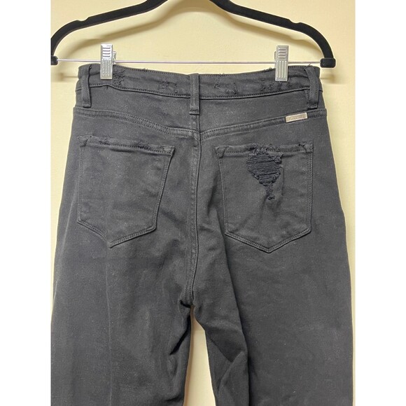 KANCAN High-Rise Distressed Slim Straight Black Denim Jeans, Sz 5/26 - Picture 5 of 9